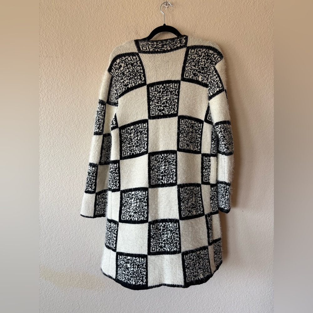 John Fashion‎ Cardigan Womens XL Checkerboard Fuzzy Wool Blend Hook N Eye - Picture 11 of 11